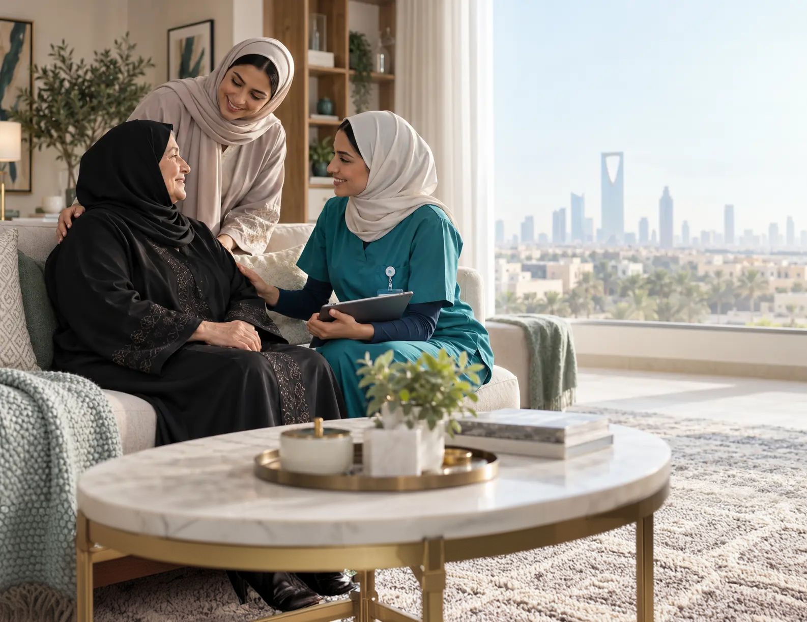 ممرضة تزور سيدة كبيرة في منزلها وتراجع معها خطة الرعاية